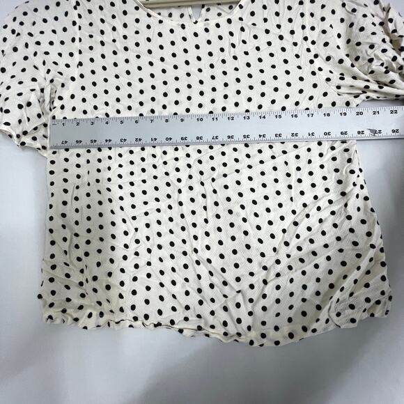 a new day Women Top Blouse XL Cream Black Polka Dots 100% Flutter Sleeves Office - Picture 5 of 7